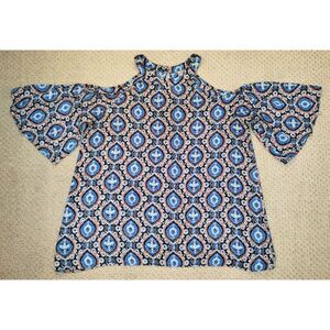 Women's Love Marks Cold-Shoulder Bell Sleeves Blouse Top Shirt (Sz L)